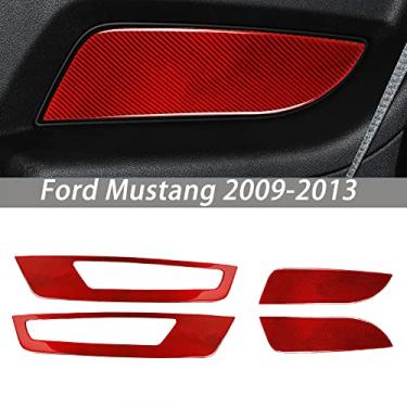 Imagem de FINMOKAL Apto Para 2010-2014 Ford Mustang Vermelho Soft Fibra De Carbono Tampa Interna Guarnição Da Porta 4 Peças Preto, Fibra De Carbono