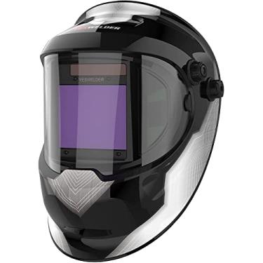 Imagem de YESWELDER Grande Visualização True Color Solar Powered Auto Escurecimento Capacete de Soldagem de Prata com Vista Lateral, 4 Sensor de Arco Wide Shade 4/5-9/9-13 Máscara de Soldador para TIG MIG ARC Grinding Plasma LYG-Q800D-A