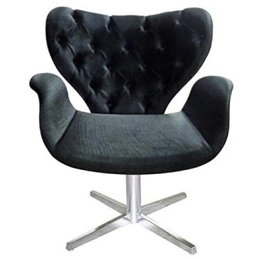 Imagem de Poltrona Decorativa TULIPA capitonê tecido veludo preto base giratória alumínio - Poltronas do Sul