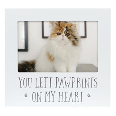 Imagem de Pearhead Porta-retrato You Left Pawprints on my Heart Pet Keepsake Picture Frame, Dog or Cat Photo Frame para donos de animais de estimação, moldura memorial para animais de estimação, inserção de foto 10 x 15 cm, branco