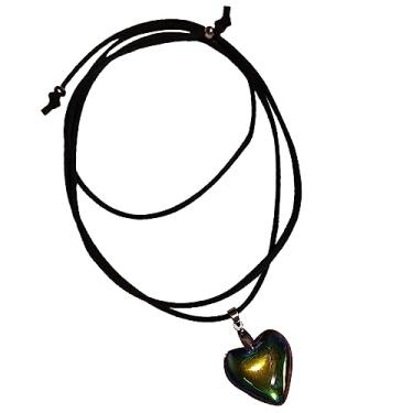 Imagem de unahtinr Colar com pingente de coração colorido 145 cm comprimento da corda 3,5 cm berloque colar joias modernas presente para mulheres e meninas, as shown in the picture, Metal, Sem Pedra Preciosa