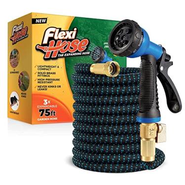 Imagem de Flexi Hose Com bocal de 8 funções, mangueira de jardim expansível e leve, flexível sem dobras, conexões de latão sólido de 0,9 cm e núcleo de látex duplo