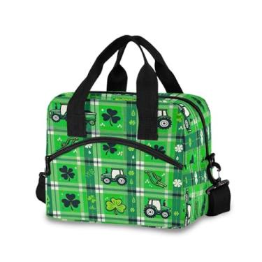 Imagem de Joisal Lancheira feminina trator verde xadrez trevo reutilizável grande à prova de vazamento