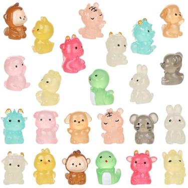 Imagem de UHOMENY 24pcs Mini Resin 12 Style Animals, Luminous Tiny Animals Statue Cute Animal Figures Colorful Glowing Resin Animals for Miniature Landscape Doll House Aquarium Garden Home Party Decor