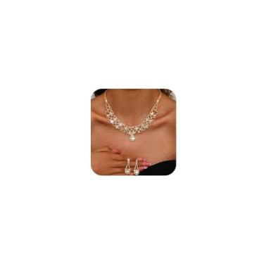 Imagem de Missgrace Conjunto de brincos femininos prata preto verde vermelho strass cristal gota colar noiva conjuntos de joias bar festa baile strass colar conjunto de brincos para casamento noivas dama de