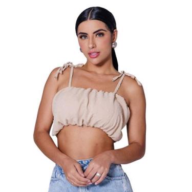 Imagem de Top cropped faixa bufante com bojo e alças de amarração ou sem alças d