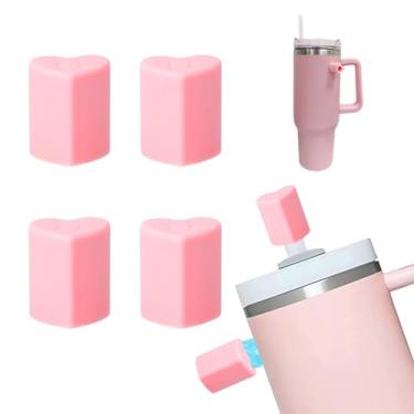 Imagem de HIUSITY Pacote com 4 tampas magnéticas de palha de coração para Stanley Cup, tampas de canudo rosa de silicone para copo de 10 mm, tampas reutilizáveis para acessórios de copo Stanley