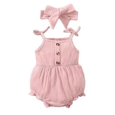 Imagem de Conjunto Macacão e Bandana para Bebê Menina (0-9 Meses) - Roupa Linda 