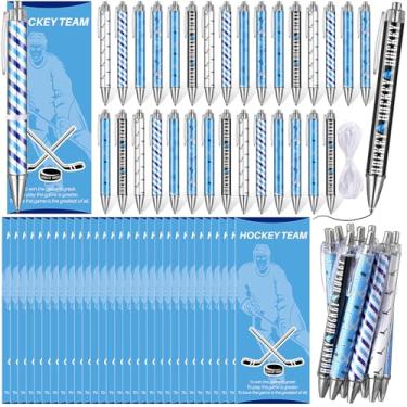 Imagem de Sayglossy 60 peças de lembrancinhas de festa de hóquei no gelo de inverno, incluindo 30 canetas esferográficas com tema bola de hóquei, 30 cartões de floco de neve, prêmio de presente de inverno para