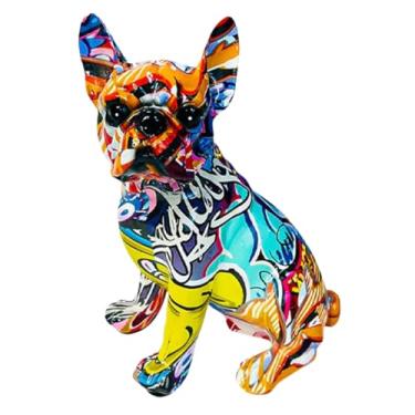 Imagem de Escultura de buldogue - Escultura colecionável de resina de buldogue de grafite | Ornamento de mesa, estátua estética de filhote de animal para mesa, quarto, prateleira, estantes de livros, armários