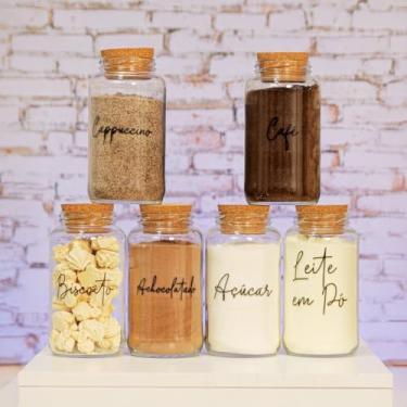 Imagem de Pote de armazenamento cafe Kit Cantinho do Café - ESCOLHA SEU KIT - Potes de Vidro 830 ml com Tampa de Cortiça(Kit completo (COM BISCOITO))
