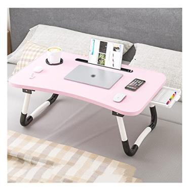 Imagem de Suporte curvado confortável para laptop, suporte de copo/compartimento para cartão/gaveta/bandeja de cama portátil com perna dobrável, mesa de jogo de escrita para jantar (rosa 59,9 cm)