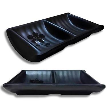 Imagem de Molheira Bipartida Japonês Porta Shoyu Molhos Oriental Melamina Comida