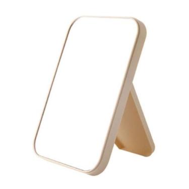 Imagem de Espelho maquiagem mesa dobrável portátil facial retangular Cor:Bege - 
