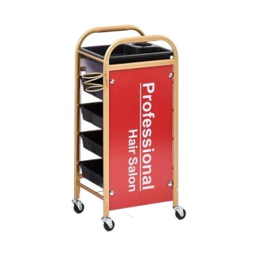 Imagem de Carrinho de barbearia dourado multifuncional com bancada de trabalho, carrinho de salão de 5 gavetas, grande capacidade de armazenamento, fácil de mover, ideal para beleza, spa e tatuagem
