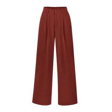 Imagem de Calça PRETTYGARDEN Pantalona Cintura Alta Vermelho Ferrugem M