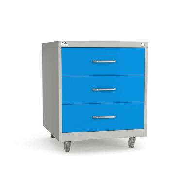Imagem de Gaveteiro de Aço 3 Gavetas com Rodízios e Chave Azul/Cinza