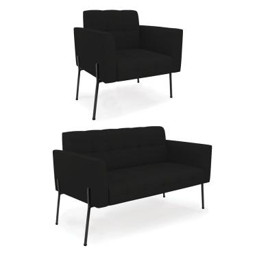 Imagem de Sofá Namoradeira E Poltrona Base Pé De Ferro Preto Elisa Linho D03 - D'rossi Cor A79 Preto