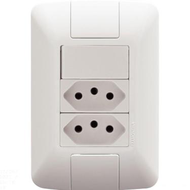 Imagem de Conjunto 4x2 com 1 Interruptor Simples 6 A 250 V e 2 Tomadas 2P+T 10 A 250 V Tramontina Aria em Branco Tramontina