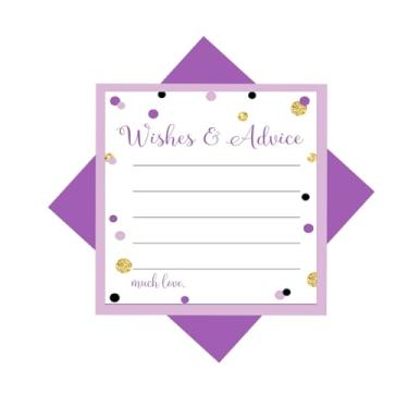 Imagem de Pacote de 25 cartões de conselho roxo e dourado para chá de bebê, chá de panela, formatura, desejo bem, aposentadoria, noivado - ideias temáticas de princesa real (tamanho 4x4) festa inteligente de papel