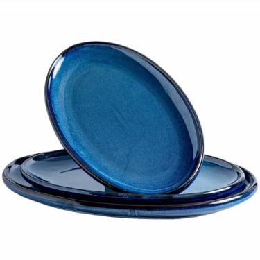 Imagem de KYBSCZ Travessas grandes de cerâmica - Conjunto de 3 travessas ovais para entretenimento. Pratos de cozinha modernos para jantar, frutas, salada, peru, etc. Forno, lavável na lava-louças, 40 cm/35 cm