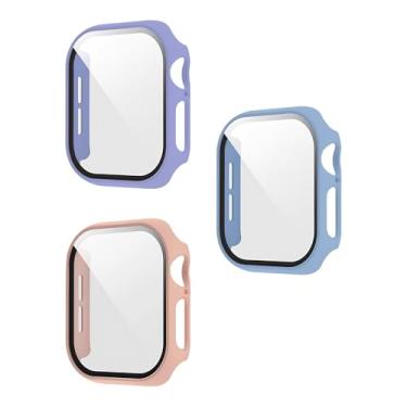 Imagem de XFEN Pacote com 3 capas multicoloridas com protetor de tela de vidro temperado para Apple Watch Series 10 de 42 mm, azul claro + roxo lavanda + rosa, toque suave, fácil instalação, proteção de tela