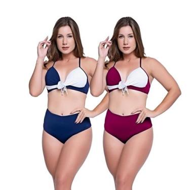 Imagem de Biquínis Feminino Kit 2 Peças Bicolor Chapa Barriga Cós Alto - HYPE MO