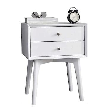 Imagem de Mesa de cabeceira de madeira de pinheiro mesa de cabeceira 2 gavetas mesa de canto pernas redondas de madeira vestido de cabeceira com alça de cobre puro armário de cabeceira