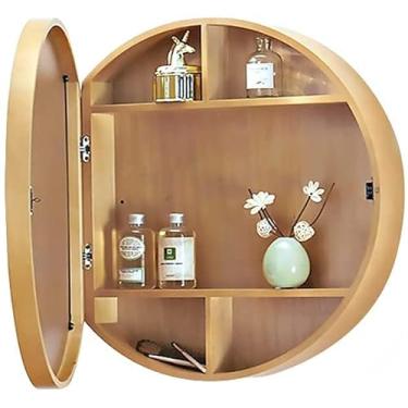 Imagem de AKALNNB Armário redondo para espelho de banheiro, espelho de maquiagem, armários de banheiro, armários de banheiro montados na parede com espelho, armário de madeira para medicamentos