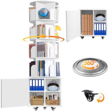 Imagem de RUNSUNSPRI Estante giratória de 360°, estante giratória de 360°, prateleira branca com 6 níveis, carrossel redondo, organizador de canto espiral giratório vertical Lazy Susan