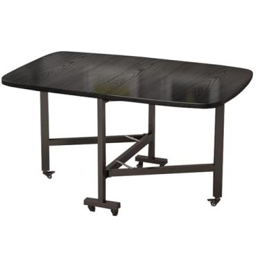 Imagem de Mesa de jantar dobrável, mesa dobrável de folhas com rodas, mesa de cozinha extensível móvel com economia de espaço em 3 formas para apartamentos pequenos (Cor: Svart, Tamanho: 120 x 80 x 75 cm)