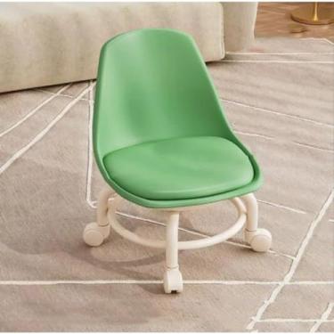 Imagem de LNGCLTEZ Mini banquinho móvel, banquinho redondo baixo, assento de rodízio de 360°, banquinho curto, couro PU com descanso traseiro, banqueta de rolamento resistente e resistente, verde