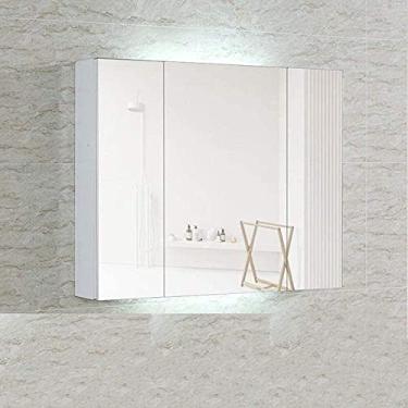 Imagem de Armário de espelho de banheiro de 80 x 70 x 13 cm, armário de banheiro montado na parede com espelho de penteadeira