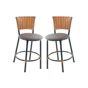 Imagem de Banqueta Baixa Fibra Sintetica Para Bar Balcão Area Gourmet (MARROM)