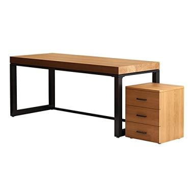 Imagem de Mesa de computador, mesa de escritório em casa, mesa de computador com armário de armazenamento, mesa de trabalho de madeira maciça de 5 cm de espessura com pernas de metal, resistente (uma cor 120 x