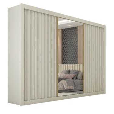 Imagem de Guarda Roupas Casal 3 Portas De Correr Com Espelho Ripado 100% Mdf 6 Gavetas Dublin Off White