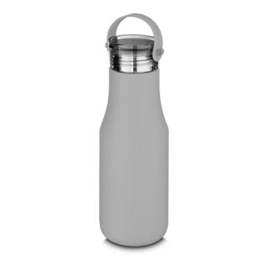 Imagem de Garrafa Térmica Inox 500ml com Isolamento a Vácuo, Tampa Rosqueável, Alça de Silicone e Pintura a Pó – Parede Dupla, Mantém Bebidas Quentes e Frias (Cinza)