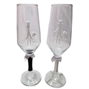 Imagem de 2 Taças Vidro Casamento Presente Amor Casal Noivos