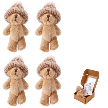 Imagem de 4pçs Mini Ursos Pelúcia em Caixa, Ursinho Positivo Feito à Mão com Cartão Incentivo Brinquedo de Bolso Inspirador para Amigos Familiares e Colegas de Trabalho