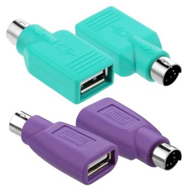 Imagem de 4 peças PS/2 para USB A adaptador de teclado macho para fêmea 2 cores USB fêmea t o PS/2 conversor macho para mouse e teclado PS-2 Jack t o USBs A Plug substituição para desktop, PC, notebook