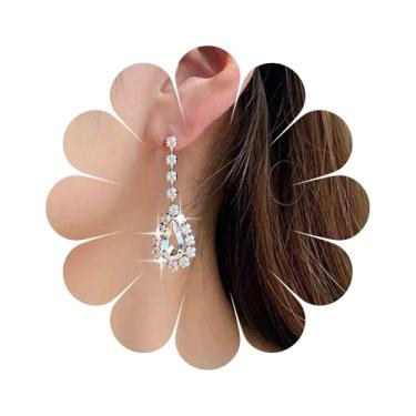 Imagem de Aneneiceera Brincos vintage de gota de cristal azul gota de safira brincos pendentes ovais de strass azul gota de água brincos de safira CZ joias para mulheres, one size, Latão, Sem pedra preciosa