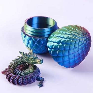 Imagem de Estatuetas colecionáveis de dragão chinês e ovo de dragão azul gradiente impresso em 3D para decoração de mesa executiva de escritório em casa
