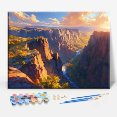 Imagem de CANYON PRETO DA GUNNISON COLORADO Tela emoldurada DIY Kit de pintura por números bar café caverna sala de casa parede banheiro varanda pátio decoração presente, 40,6 x 30,5 cm