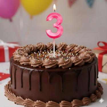 Imagem de Vela De Aniversário Mini Design Número Com 5Cm Silver Festas Rosa (Número 3)