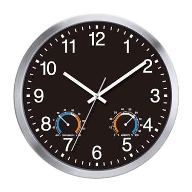 Imagem de Caysie Relógios de parede de quartzo selados de 30,5 cm à prova d'água com termômetro e higrômetro, silencioso operado por bateria, relógio de parede de quartzo para pátio, piscina, banheiro fora de