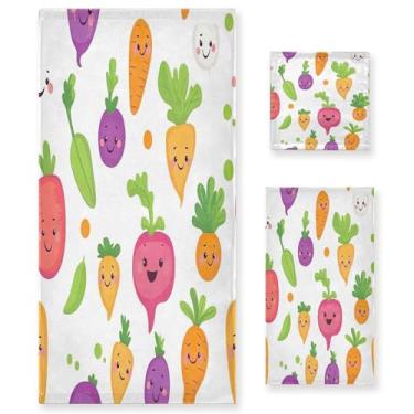 Imagem de xigua Conjunto de toalhas de banheiro de vegetais de desenho animado absorvente macio 3 peças toalha de banho toalha de mão toalhas decorativas para banheiro, academia, hotel, praia, piscina