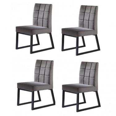 Imagem de Kit 4 Cadeiras Estofadas Pés Metálicos Gênova Yescasa Preto/Veludo Camurça