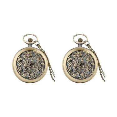Imagem de Colar Feminino Vintage Com Relógio De Bolso De Quartzo Em Bronze, Ping