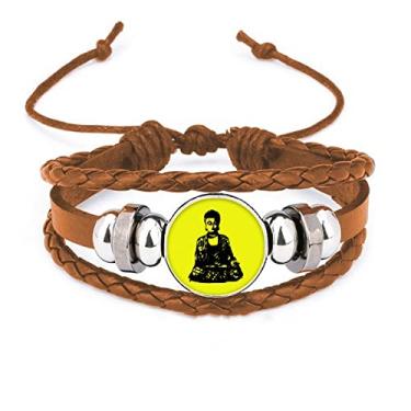 Imagem de un brand Shakyamuni Pulseira de couro com sublimação de meditação retrato