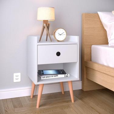 Imagem de Mesa De Cabeceira Pequena Moderna Retrô Mesinha Decore Quarto Com Gaveta e Nicho - Branco -Lojas RPM